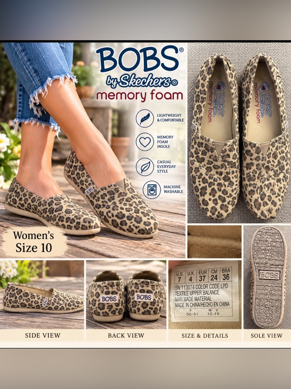 Bobs Women's Leopard Print Slip-On Flats - Tan/Black